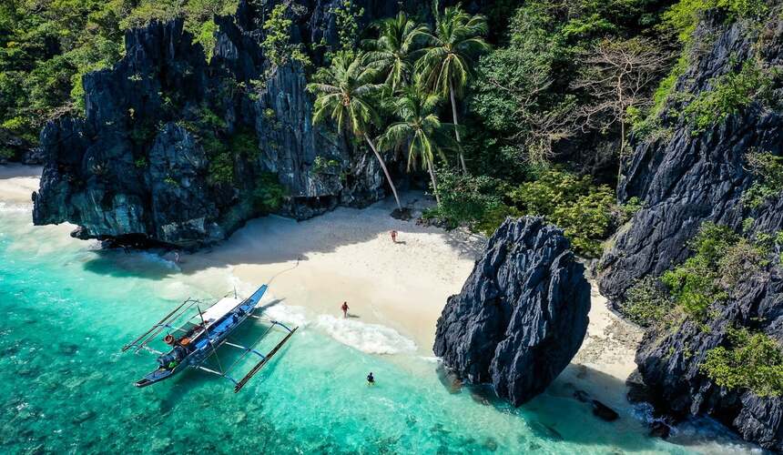 Scenic limestone cliffs and lagoons at El Nido beaches Philippines