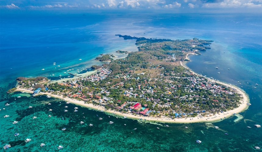 Diving boats near Malapascua Island Cebu Philippines famous for thresher sharks