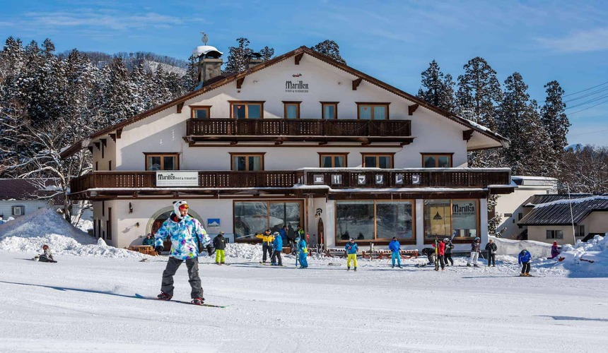 Marillen Hotel in Hakuba Japan with ski-in ski-out access and alpine charm.